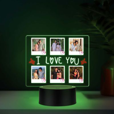 Personalized I Love You Collage Photo Frame Romantic Acrylic Desktop Lamp for Couples, Anniversary or Birthday Gift for Him & Her | Multicolored Light & USB Powered